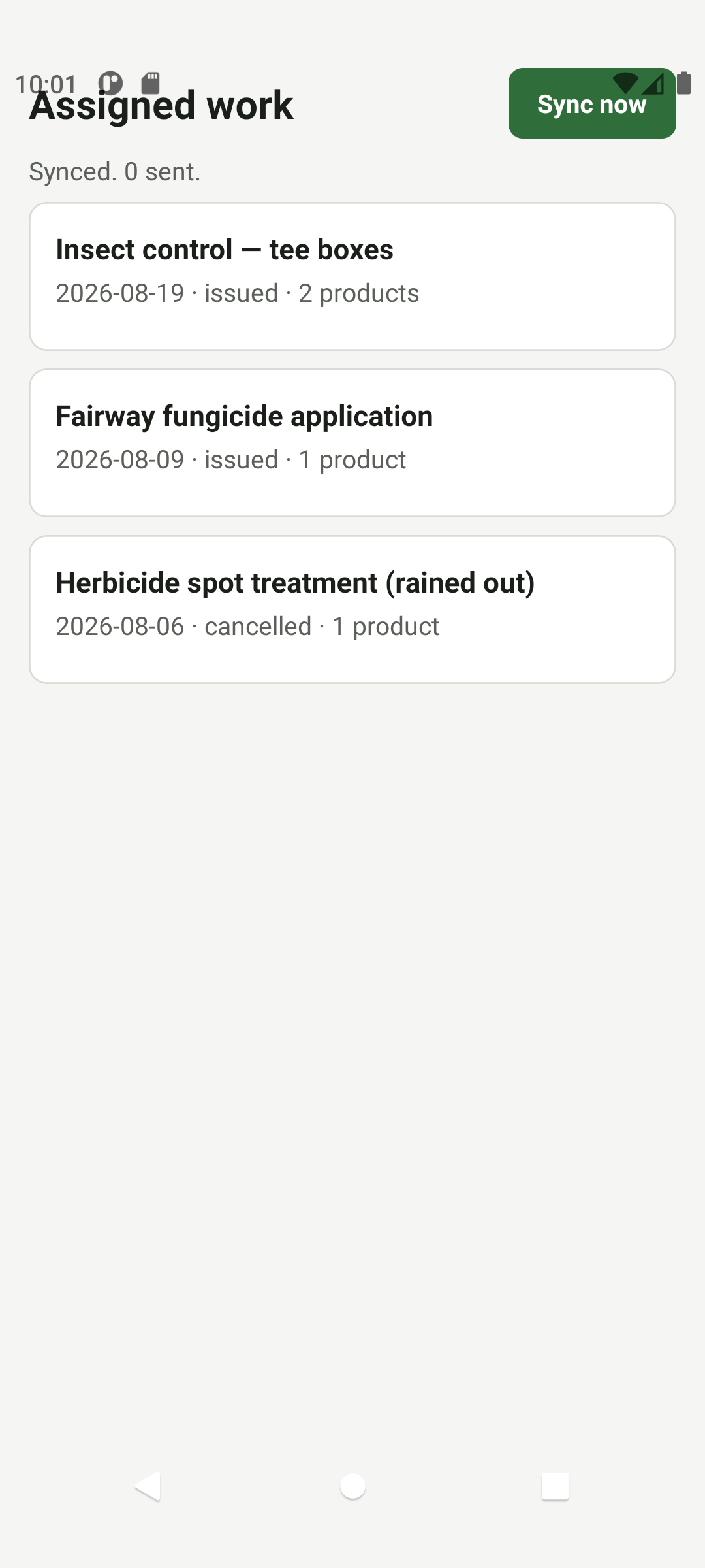 Sprayvo mobile app showing today's assigned spray plans